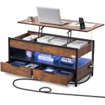 Vevor table basse avec plateau relevable, 1000 mm, table basse de salon rectangulaire avec poche de rangement ...