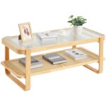 Vevor table basse en rotin , table basse rectangulaire en rotin tresse avec plateau en verre trempe, ...