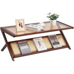 Vevor table basse en rotin , table basse en rotin tresse en bambou en forme de z avec plateau en verre ...
