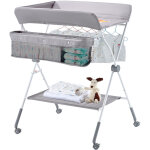 Vevor table a langer pliable, plan a langer avec panier lateral et roulettes verrouillables, meuble pour ...