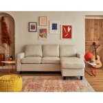 Vianon - canap d'angle modulable 3 places + 1 pouf - en tissu - beige