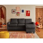 Bestmobilier - vianon - canap d'angle modulable 3 places + 1 pouf - en tissu - gris fonc