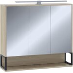 Vicco - armoire de toilette vionna, ch�ne / noir, 80x71. 5cm avec lumi�re led