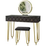 Vicco - coiffeuse mirabell, noir, 100 cm avec miroir led et tabouret