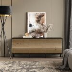 Vicco - commode eliza, noir / ch�ne, 150x60cm avec 3 tiroirs