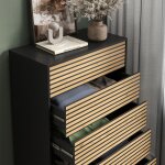 Vicco - commode eliza, noir / ch�ne, 76x120cm avec 5 tiroirs