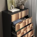 Vicco - commode eliza, noir / ch�ne, 76x120cm avec 5 tiroirs