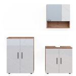 Vicco - ensemble de meubles de salle de bain irma, blanc brillant / chne dor, 3 pices, avec armoire ...