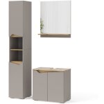 Vicco - ensemble de meubles de salle de bain marelle, grge, 3 pices, avec armoire haute