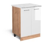 Vicco - meuble bas de cuisine r - line, blanc haute brillance, 60 cm pt marbre
