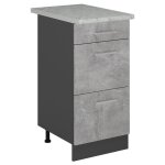 Vicco - meuble cuisine r - line, bton, 40cm avec tiroirs, ap marbre