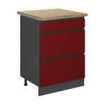 Vicco - meuble cuisine r - line, rouge, 60 cm avec tiroirs, pt ch�ne