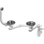 Vidage complet �vier 2 bacs �60 mm avec trop - plein rectangulaire, siphon r�glable, prise machine � ...