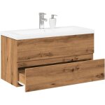 Vidaxl ? meuble lavabo avec vasque encastr�e en c�ramique ? ch�ne artisanal ? dimensions 90x38, 5x45 ...