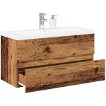 Vidaxl ? meuble lave - mains avec vasque int�gr�e 90x38, 5x45 cm ? bois d'ing�nierie vieux bois ? tiroir ...