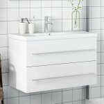 Vidaxl ? meuble lave - mains blanc 80x38, 5x48 cm ? lavabo en c�ramique avec trop - plein ? fixation ...