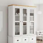 Armoire avec portes vitres bodo blanc marron bois pin massif