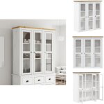 Vidaxl - armoire avec portes vitres bodo blanc marron bois pin massif - meuble de rangement - armoire ...