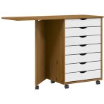 Vidaxl - armoire roulante avec bureau moss marron miel bois de pin