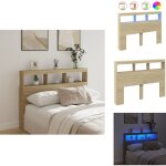 Armoire t�te de lit avec led ch�ne sonoma 140x17x102 cm - t�te de lit led - meuble de chambre - armoire ...