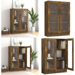 Vidaxl - armoire  vitrine chne fum 82, 5x30, 5x115 cm bois d'ingnierie - bibliothque - meuble tv ...