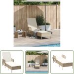 Vidaxl bain de soleil polyrotin - transat beige et blanc cr�me 55 x 200 x 92 cm polyrotin
