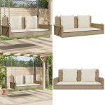 Balancelle avec coussins beige 119x56x48 cm résine tressée - balancelle de jardin - banc de jardin - ... Balancelle avec coussins beige 119x56x48 cm résine tressée - balancelle de jardin - banc de jardin - ...