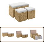 Banc avec 2 poufs jacinthe d'eau gris - banc coffre - banc extrieur - mobilier de jardin - set banc ...