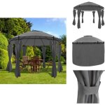 Vidaxl - belvédère avec rideaux rond 3, 5 x 2, 7 m anthracite - abri jardin - gazebo - auvent rond - ... Vidaxl - belvédère avec rideaux rond 3, 5 x 2, 7 m anthracite - abri jardin - gazebo - auvent rond - ...