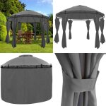 Vidaxl - belvdre avec rideaux rond 3, 5 x 2, 7 m anthracite - abri jardin - gazebo - auvent rond - ...