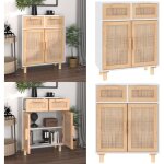 Vidaxl - buffet blanc 60x30x75 cm bois de pin massif et rotin naturel - buffet - meuble de rangement ...