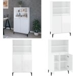 Vidaxl - buffet haut blanc brillant 60x36x110 cm bois d'ingnierie - buffet design moderne - meuble rangement ...