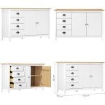 Vidaxl - buffet hill blanc 130x40x80 cm bois de pin solide - buffet en bois - meuble de rangement - commode ...