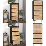 Vidaxl - buffet noir 40x30x90 cm bois de pin massif et rotin naturel - buffet noir - meuble rangement ...