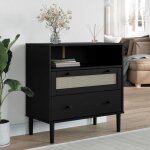 Buffet senja aspect rotin noir 80x40x80 cm bois massif de pin