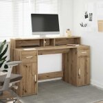 Vidaxl - bureau avec lumi�res led ch�ne artisanal bois d'ing�nierie