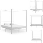Vidaxl - cadre de lit  baldaquin sans matelas blanc 160x200 cm mtal - lit  baldaquin - cadre de lit ...