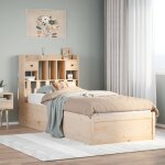 Vidaxl ? cadre de lit en bois de pin massif 90x190 cm ? t�te de lit avec �tag�res ? lattes en contreplaqu� ...