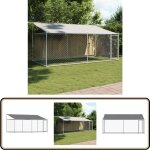 Cage pour chien avec toit et porte gris 4x2x2 m acier galvanis - cage pour chien - chenil extrieur ...