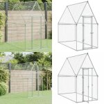 Cage pour poules argent� 200x100x190 cm acier galvanis� - poulailler - abri pour animaux - cage pour ...