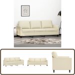 Vidaxl - canap  3 places crme 180 cm similicuir - canap trois places - canap crme - canap simili ...