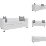 Vidaxl - canap  3 places cuir artificiel blanc - canap trois places - canap blanc - canap similicuir ...