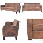 Vidaxl - canap� � 3 places daim synth�tique marron - canap� trois places - canap� cuir synth�tique - ...