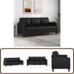 Vidaxl - canap  3 places noir 180 cm similicuir - canap trois places - canap noir - canap simili ...