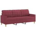 Canapé droit, canapé à 3 places rouge bordeaux 180 cm tissu vidaxl 592306 Canapé droit, canapé à 3 places rouge bordeaux 180 cm tissu vidaxl 592306