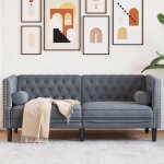 Vidaxl - canapé chesterfield avec traversins 2 places gris foncé velours Vidaxl - canapé chesterfield avec traversins 2 places gris foncé velours