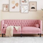 Vidaxl - canap chesterfield avec traversins 2 places rose velours