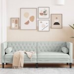 Vidaxl - canapé chesterfield avec traversins 3 places gris clair velours Vidaxl - canapé chesterfield avec traversins 3 places gris clair velours
