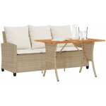 Canapé de jardin 3 places coussins table beige résine tressée - vidaxl Canapé de jardin 3 places coussins table beige résine tressée - vidaxl