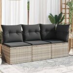 Canapé de jardin et coussins 3 places gris clair résine tressée - vidaxl Canapé de jardin et coussins 3 places gris clair résine tressée - vidaxl